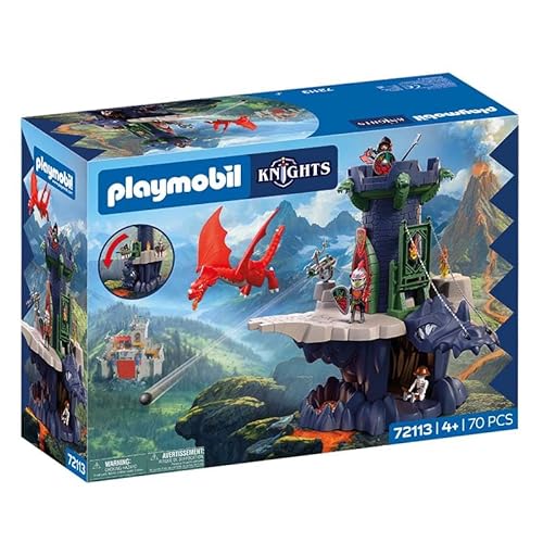 PLAYMOBIL | Knights | Drachenritterturm | Turm mit Drachen, Zugbrücke und Drachenkopf-Höhle | Ritterburg Spielzeug für Kinder ab 4 Jahren | 72113