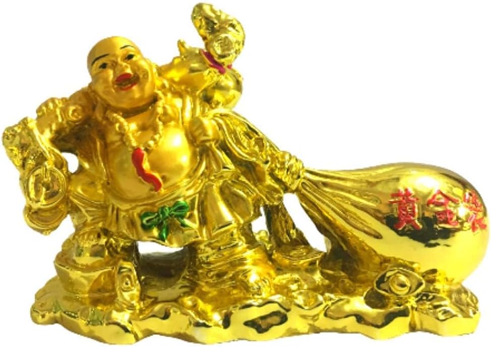 Laughing Buddha Drag The Money Potli for Money Wealth and Good Luck Small Golden Color
