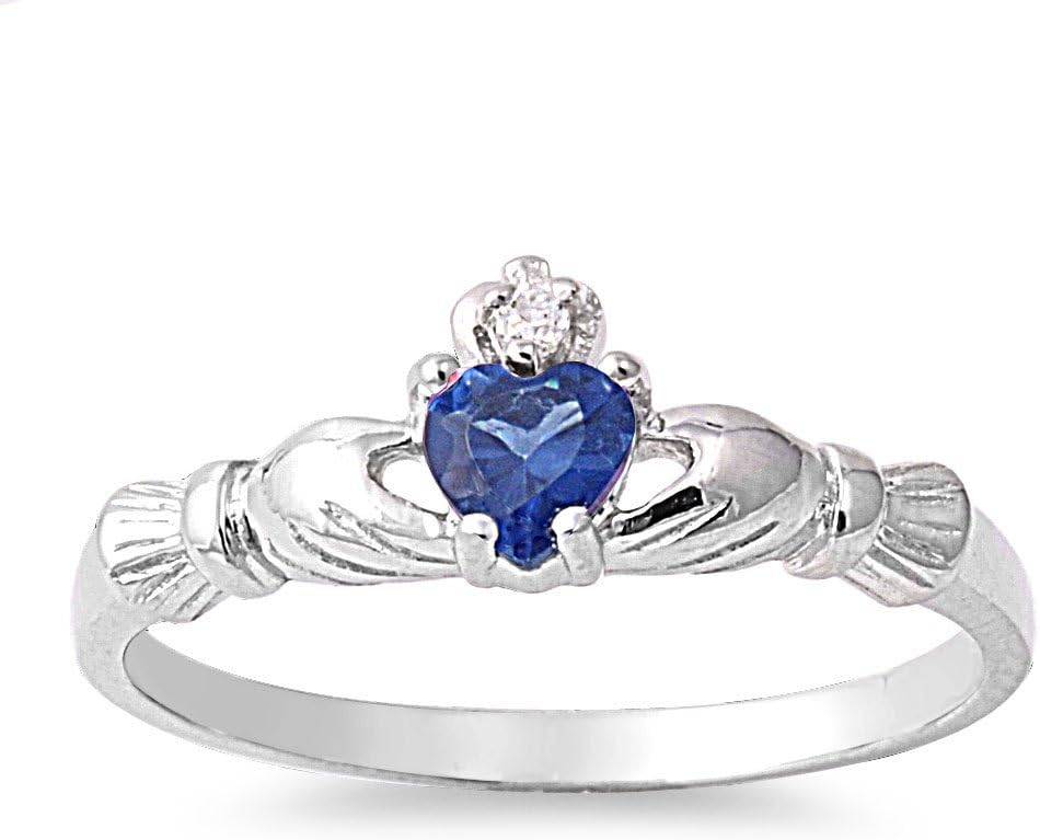 Cubic Zirconia Benediction of Claddagh Ring Sterling Silver (Color Options)