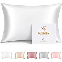 SilkSilky 100% Pure Organic Mulberry Silk Pillowcase for Hair &amp; Skin, Both Sides Grade 6A Pillow Cases with Hidden Zipper, Breathable Cooling Silk for Beauty Sleep (Standard 20''x26'', White)
