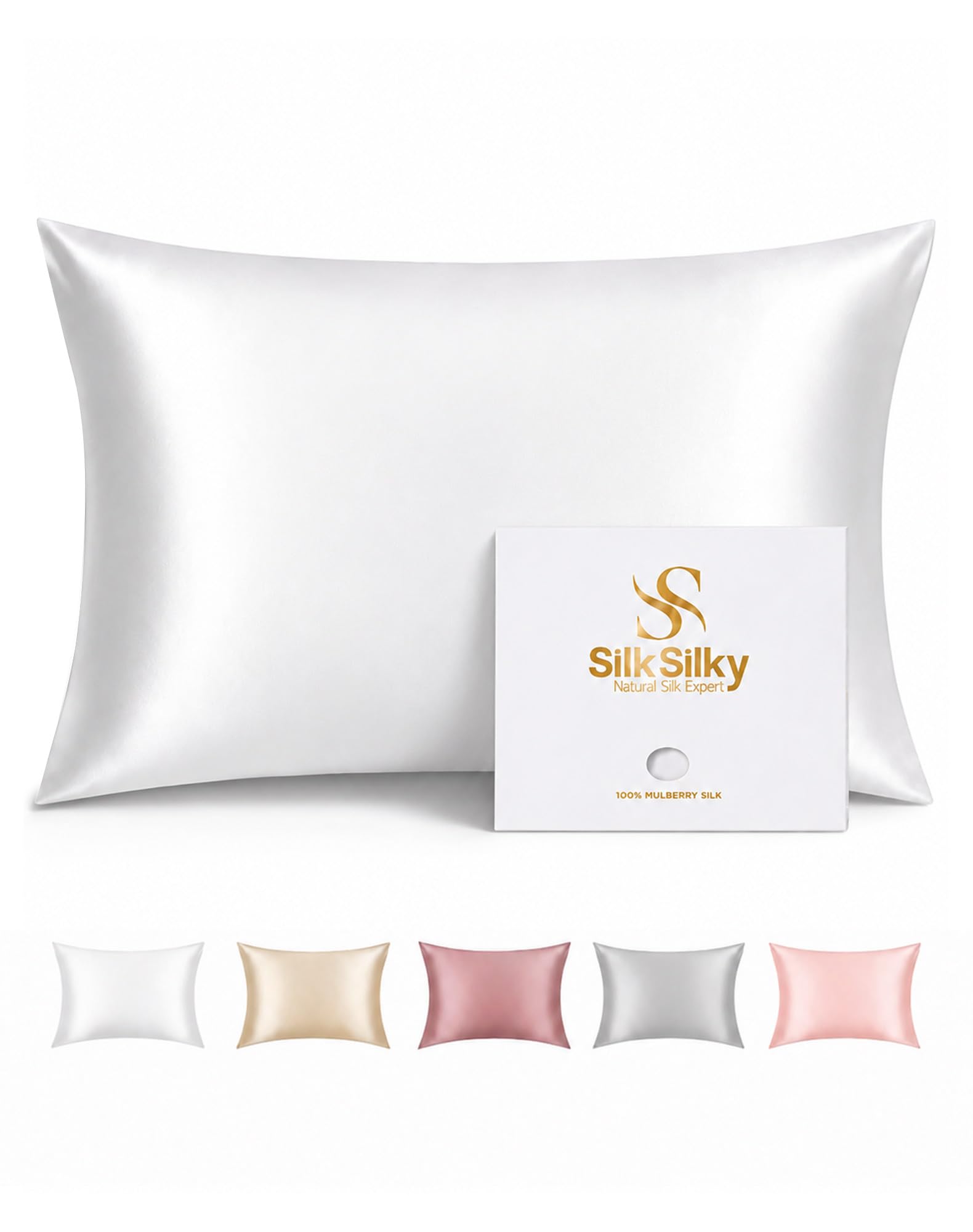 SilkSilky 100% Organic Mulberry Silk Pillow Cases for Hair & Skin Standard