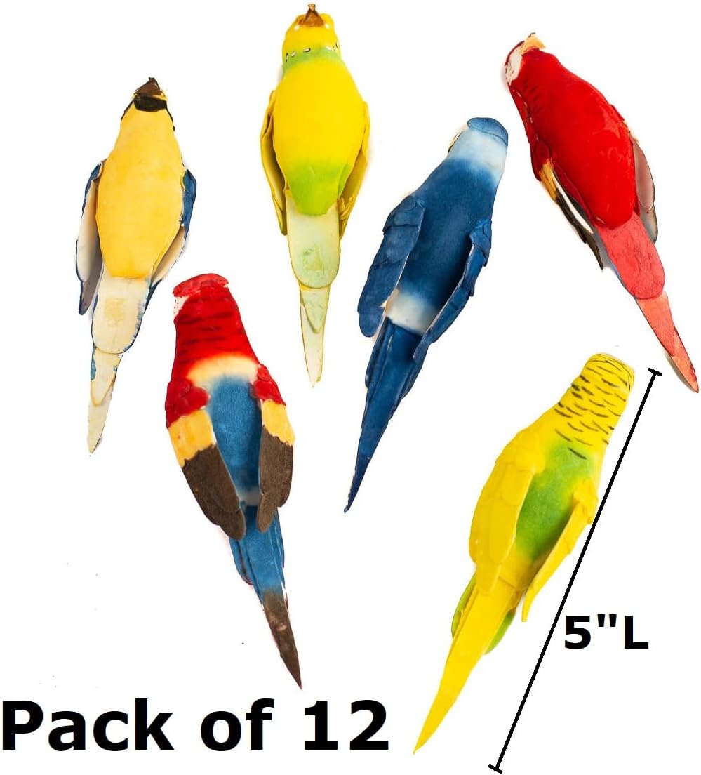Factory Direct Craft Pack of 12 Bright Assorted Artificial Parakeets from Tropical Birds for Props and Decorations