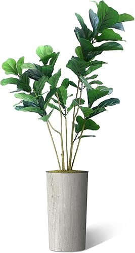 Árbol artificial en macetero moderno con patrón de remolino, ficus lyrata falso de seda para decoración del hogar en interiores y exteriores, altura