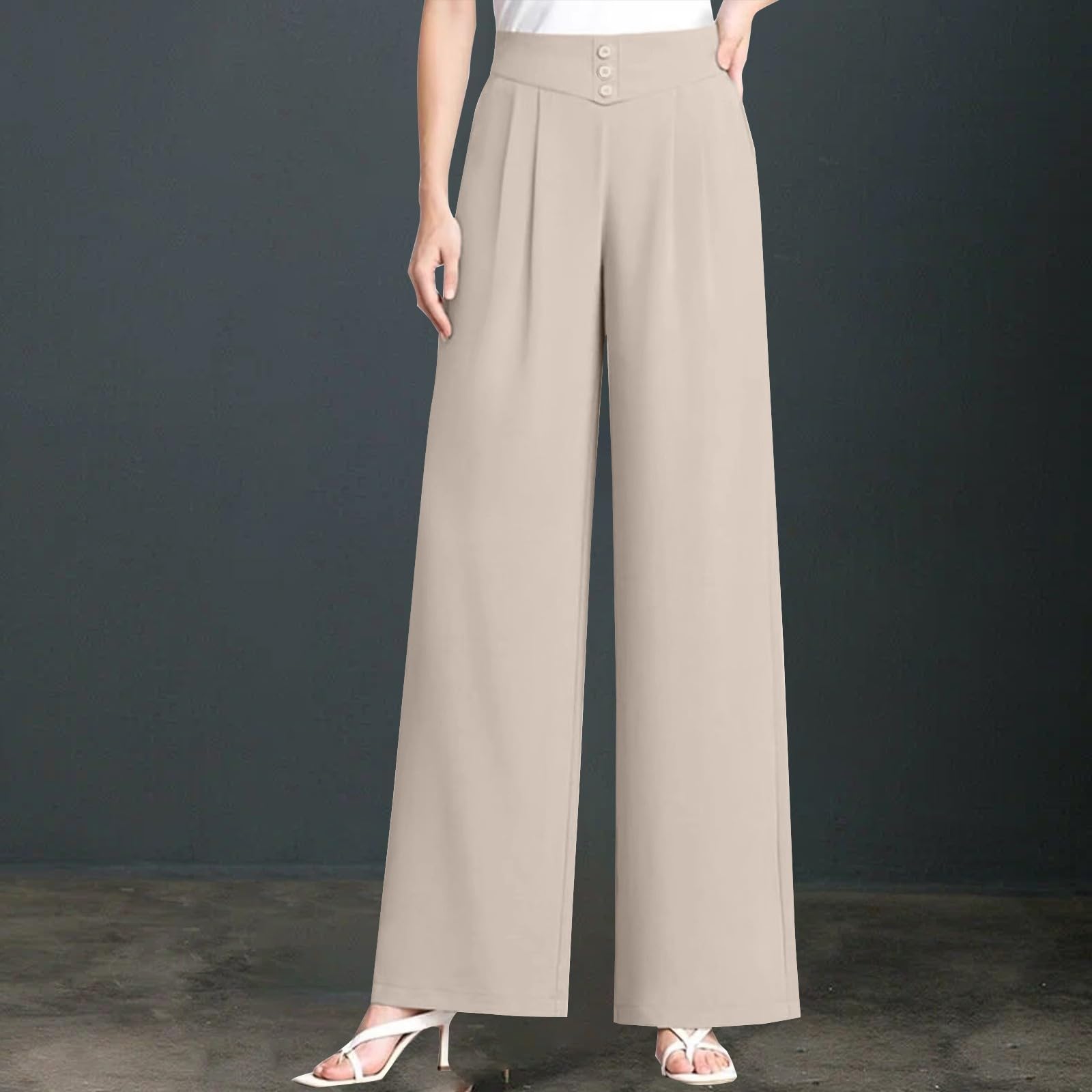 Generisch Pantalon d'été élégant pour femme - Taille haute - Pantalon d'affaires - Pantalon de costume large - Pantalon de loisirs aéré - Pantalon d'été élégant - Pantalon d'été décontracté - Pantalon