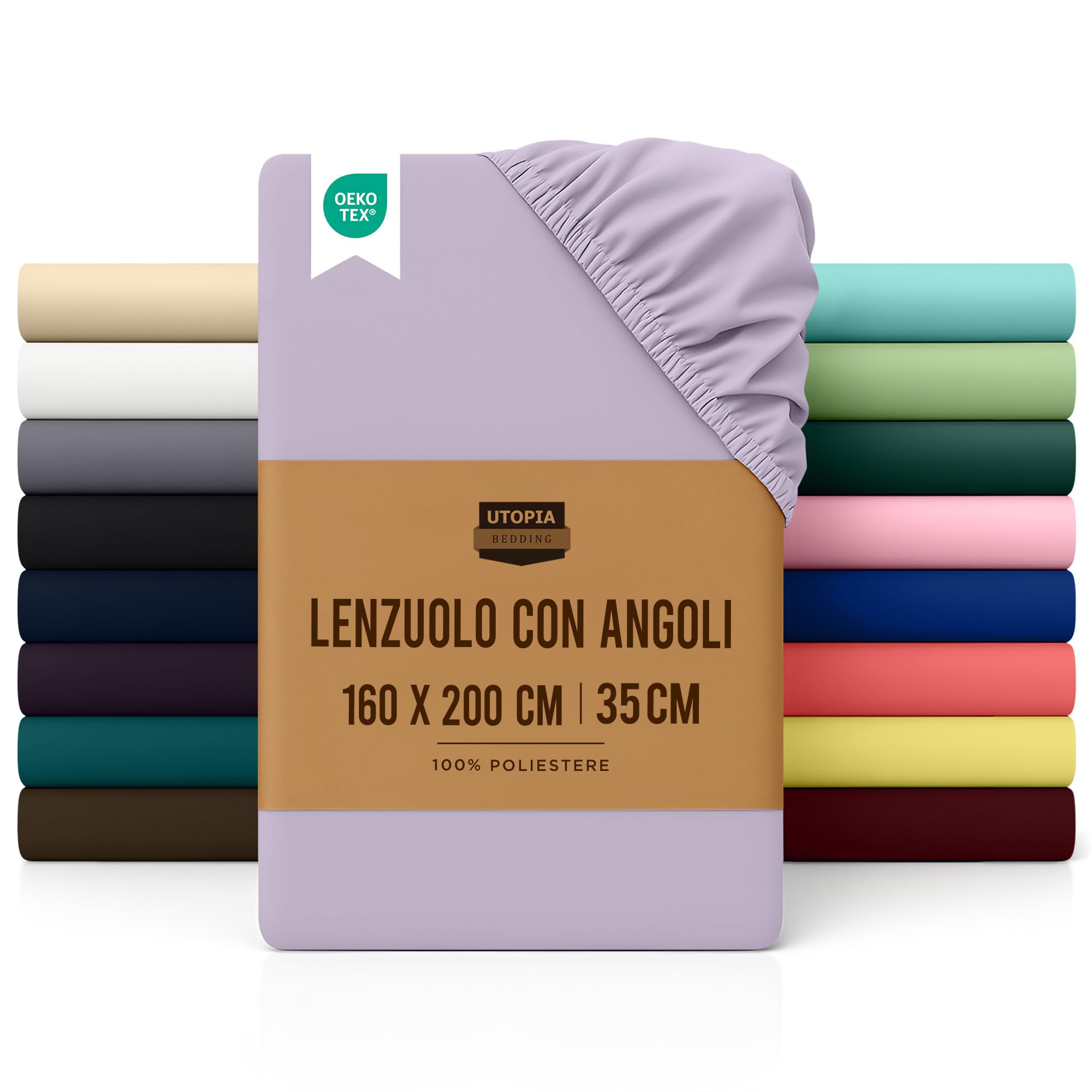 Utopia Bedding Lenzuolo con Angoli Una Piazza e Mezza Francese - 160x200cm - Lavanda - Certifié Oeko-TEX - Microfibra di Poliestere Spazzolato -Lenzuolo Sotto con Angoli Elasticizzato