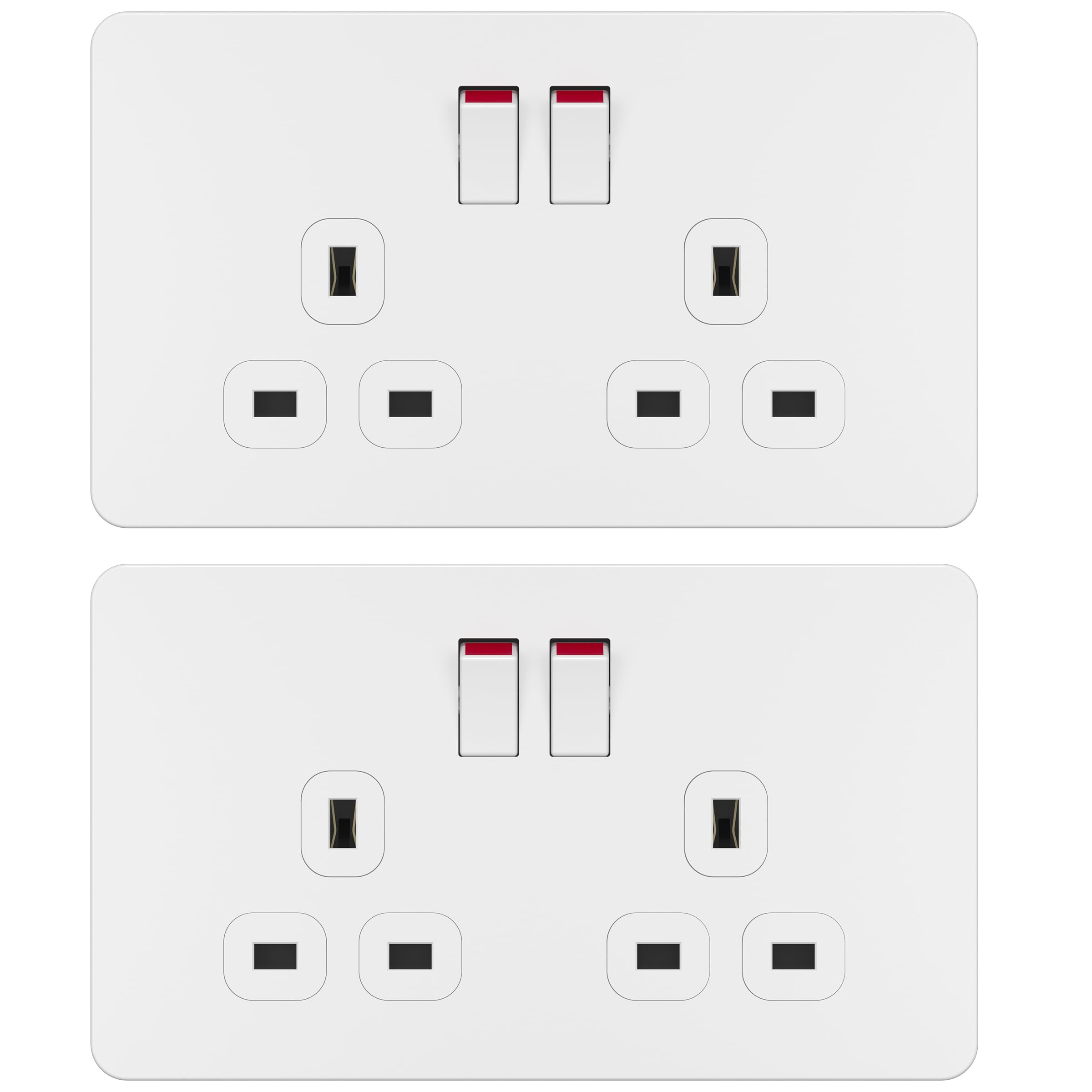 LIDER 2-Gang Switched 13A Socket, Double-Pole Plug Socket with Control Switches, Child-Proof Shutter, Screwless Plastic Plate Cover, UKCA Certified, Thermoplastic, Glossy Finish, White, 2 Pack โ image 1