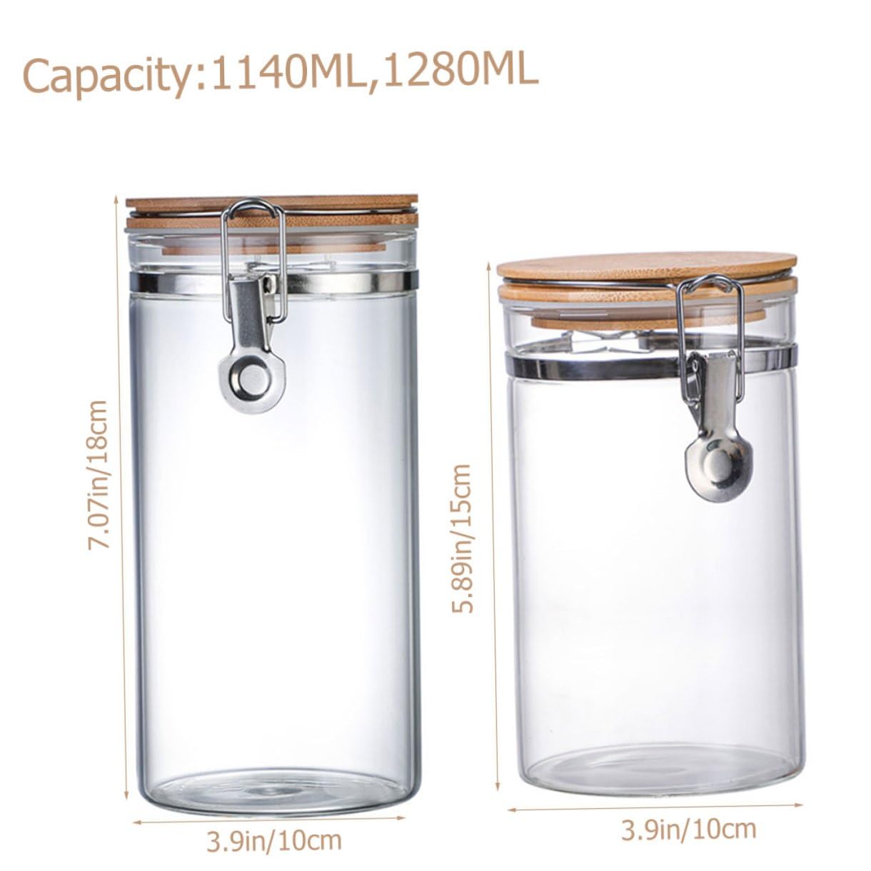 Alipis 2 Tarros en Cocina Capacidad 1140ml y 1280ml Herméticos de Vidrio Cierre de Acero Inoxidable y Tapa de Madera Diseño Transparente y Prevención para Almacenamiento de Alimentos