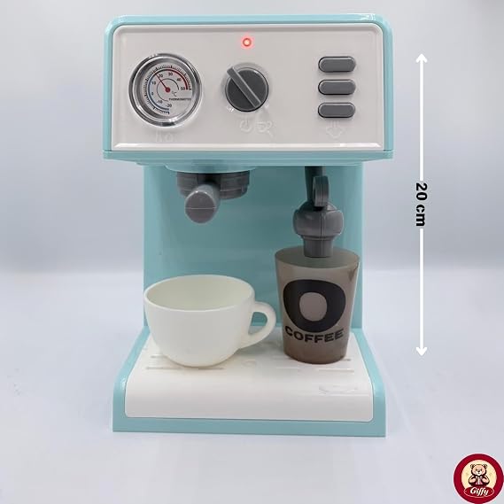 Oyuncak Buharlı Sesli Işıklı Kahve Makinesi Pilli Gerçekçi Su Akışlı Renk Değiştiren Bardaklı Mini Barista Seti (Mavi)