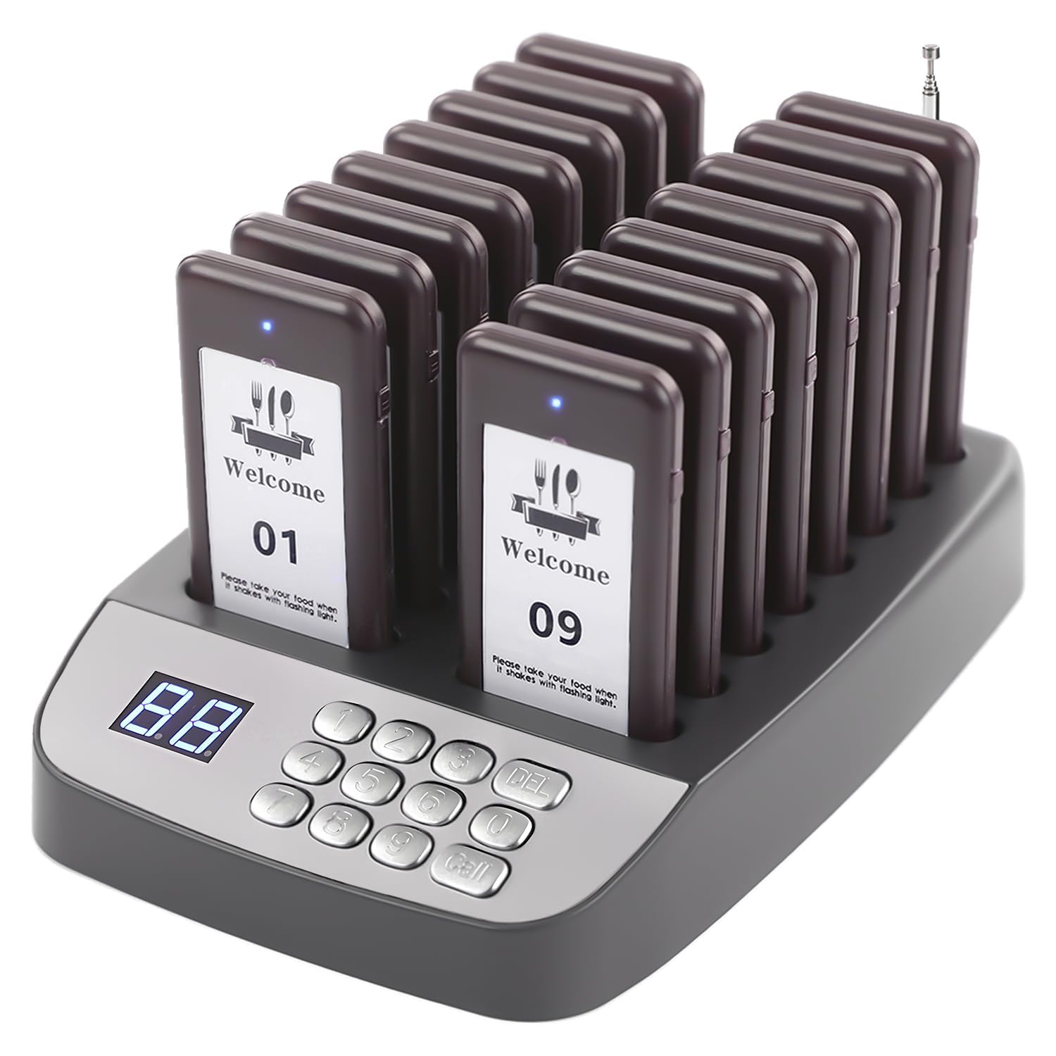 Restaurant Pager System, Calling customers Waiting beepers with Vibration Flash and Buzzer, Closing Reminder, 16 Wireless pagers for Trucks-image-46