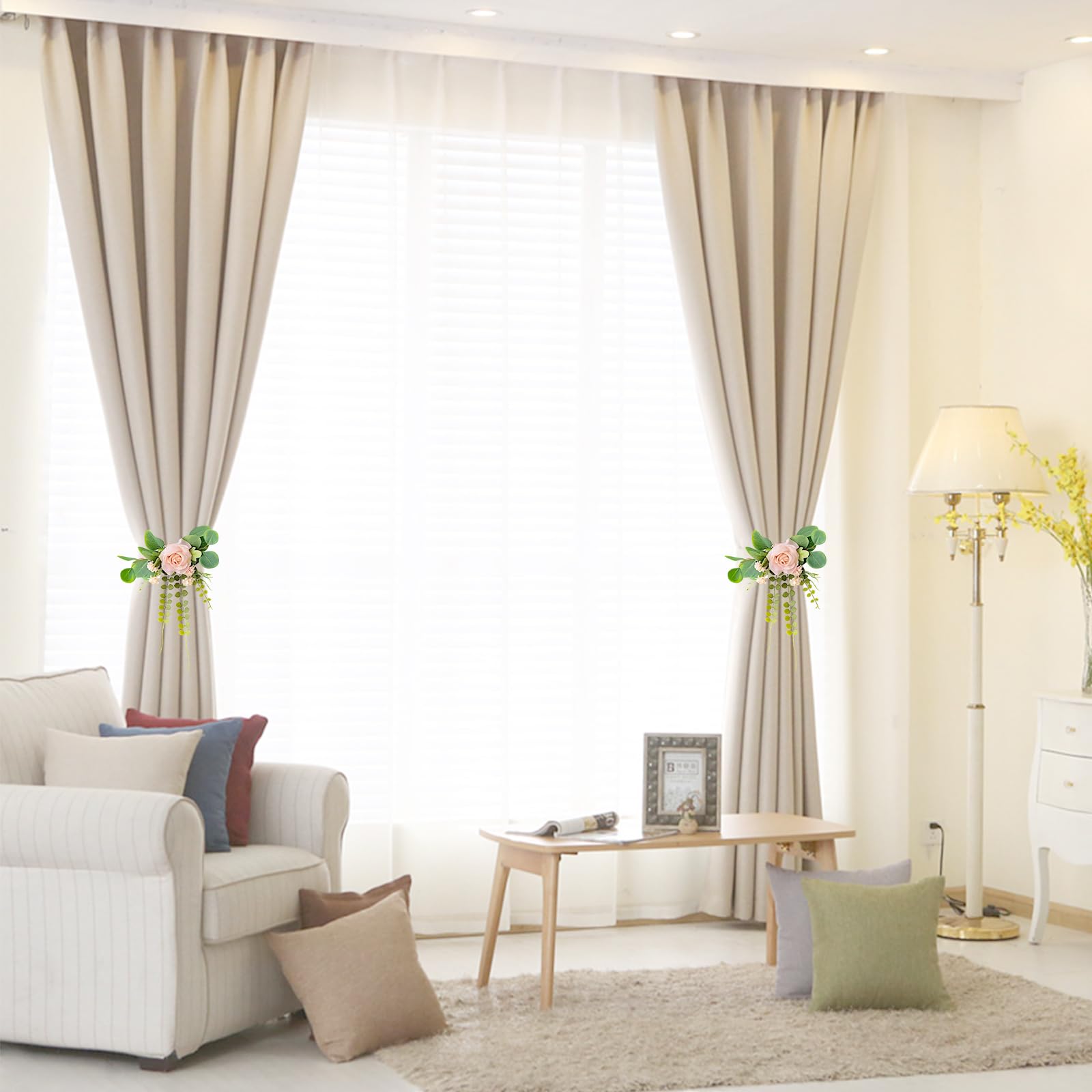 Chinflly 2 Pack Artificial Flower Curtain Tiebacks,Fake Flower Curtain Lace Tiebacks Rose Flower Design Curtain Holdback for Modern Style Curtain Holdback Decor,Pink