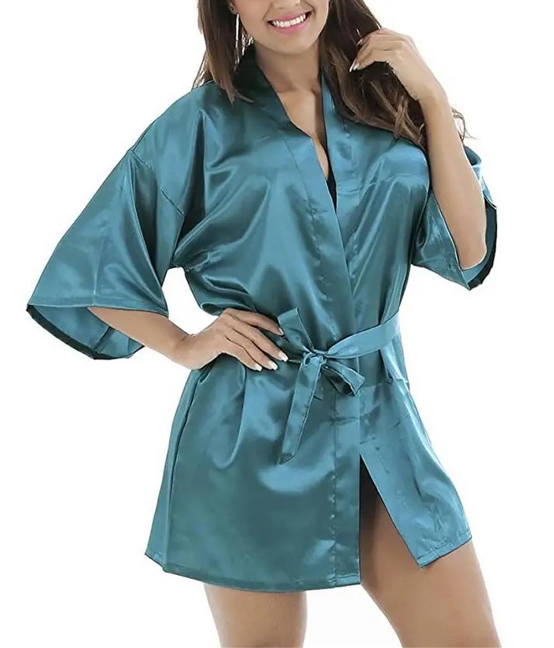 Yeuyyben Nero Cinese Delle Donne Faux Silk Robe Bath Gown Kimono Accappatoio Colore Solido Indumenti Da Notte