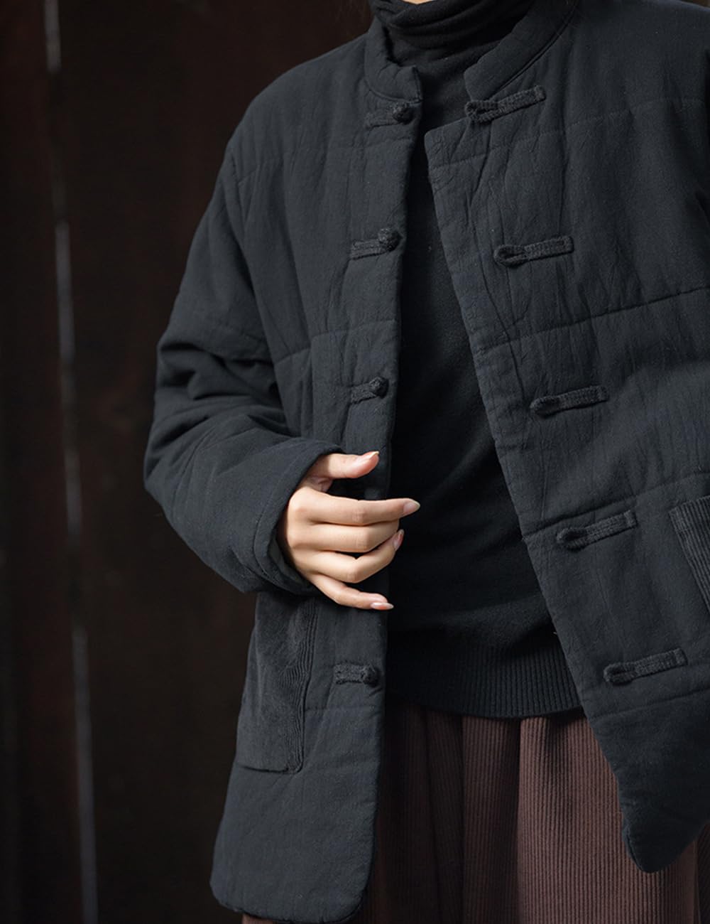 NFYM Manteaux chinois rembourrés en coton pour femme, grenouille boutonnée, veste d'hiver matelassée avec poches