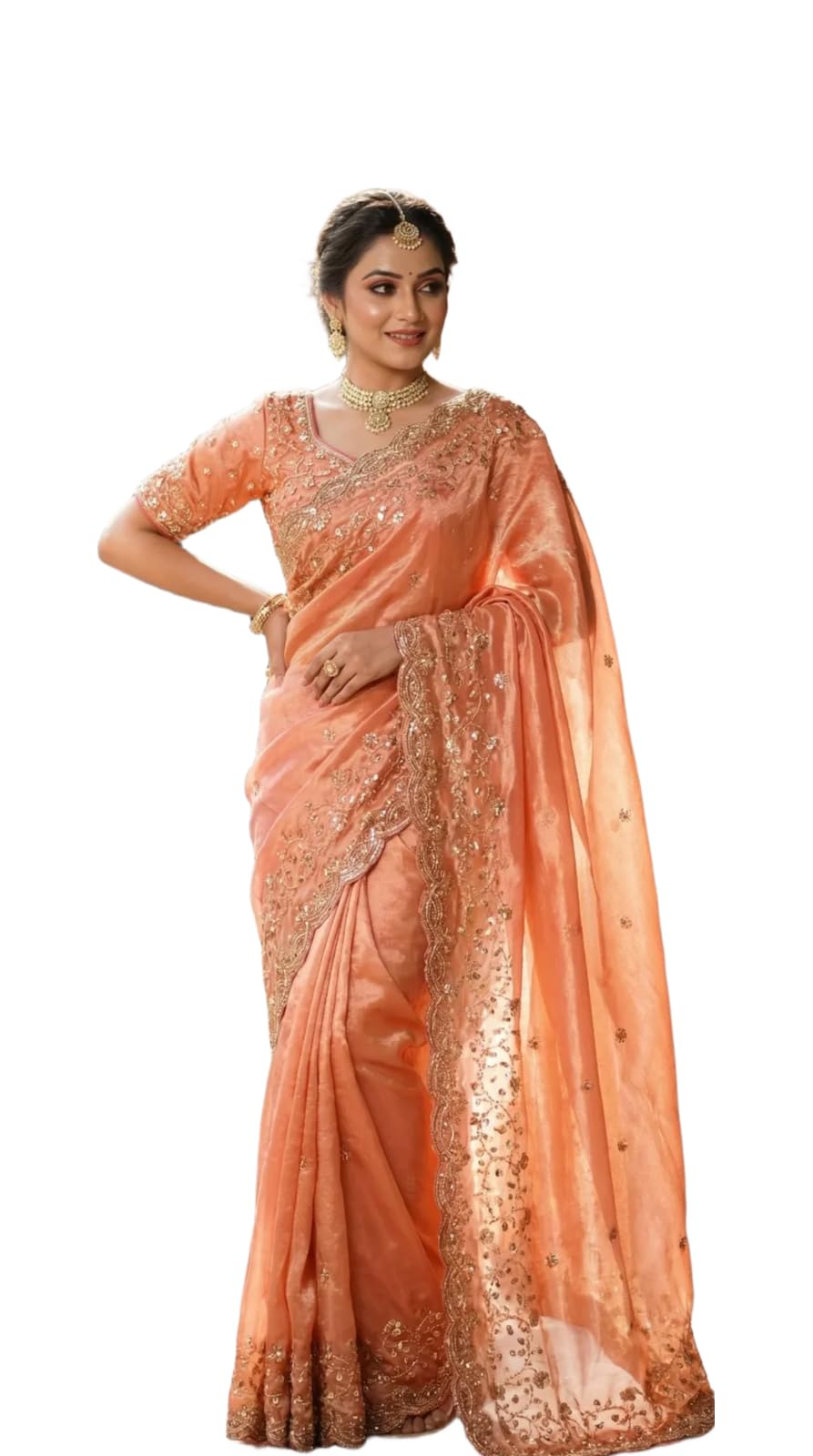 pure space silk saree with golden beads work cut work border & fully stitched heavy blouse-image-46