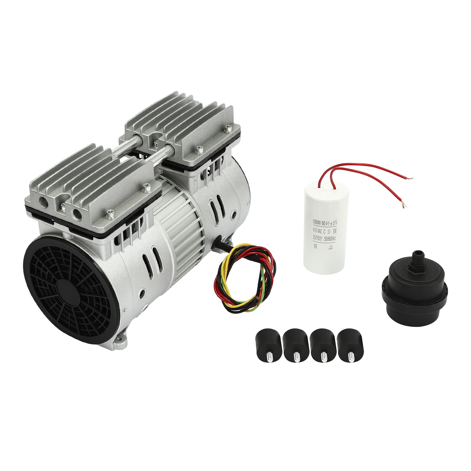 Rosyouth Oil-free Silent Air Pump, 110V 550W Industrial Air Compressor, Small Diaphragm Mute Pump, Oilless Vacuum Pump 125L/132Qt/min