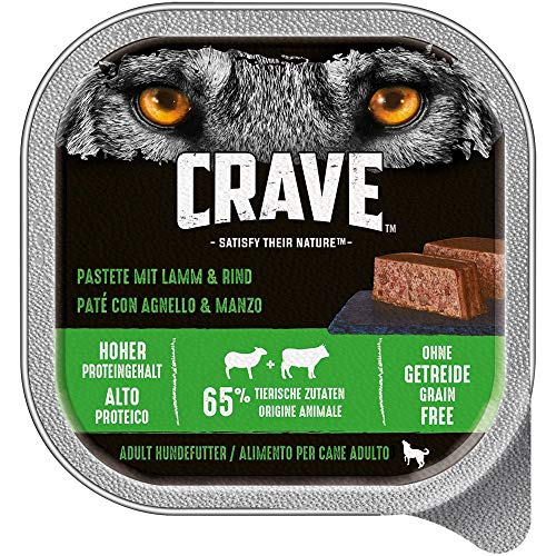 CRAVE Premium Pastete mit Lamm & Rind für Hunde – Getreidefreies Adult Nassfutter mit hohem Proteingehalt – 10 x 300 g
