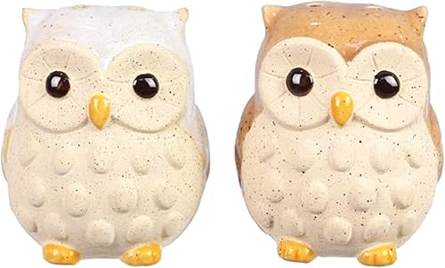 The Bridge Collection Salero y pimentero de gres con diseño de búho, salero y pimentero con temática de bosque, decoración de mesa de cocina para