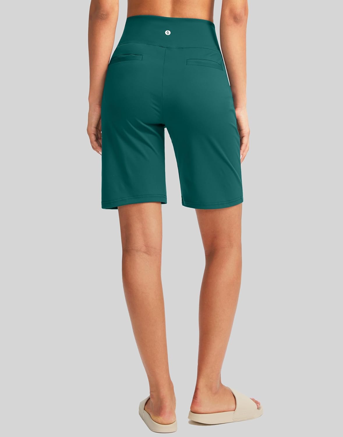 SANTINY Women's 9" High Waisted Bermuda Shorts with 4 Pockets Knee Length Long Shorts for Women Workout Athletic Casual - Image 2