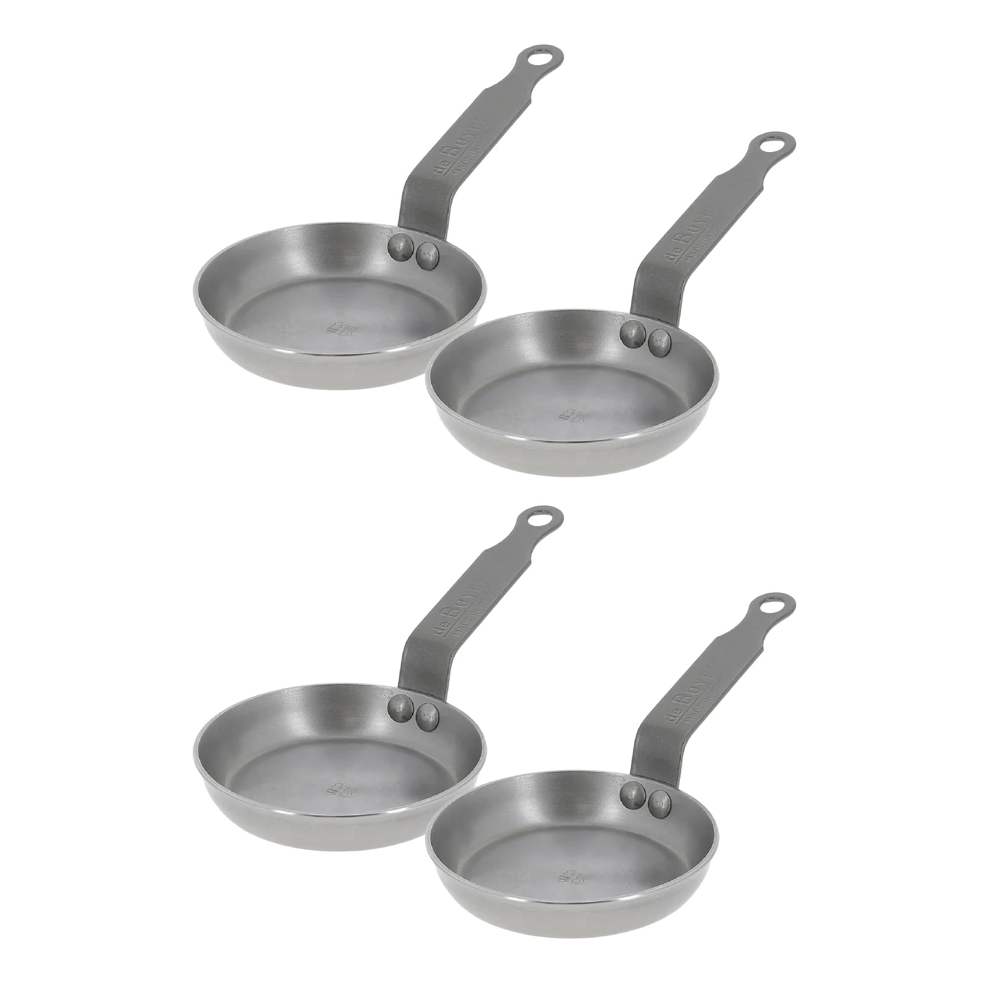 de Buyer MINERAL B Carbon Steel Egg &amp; Pancake Pan - 4.75” Diameter - Naturally Non-Stick Finish - Made in France - Pack of 4