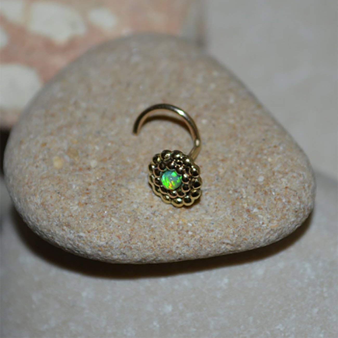 2mm Kiwi Green Opal Nose Stud - Gold Nose Ring - Tragus Earring Stud - Forward Helix Earring - Cartilage Stud - Nose Screw 16 Gauge