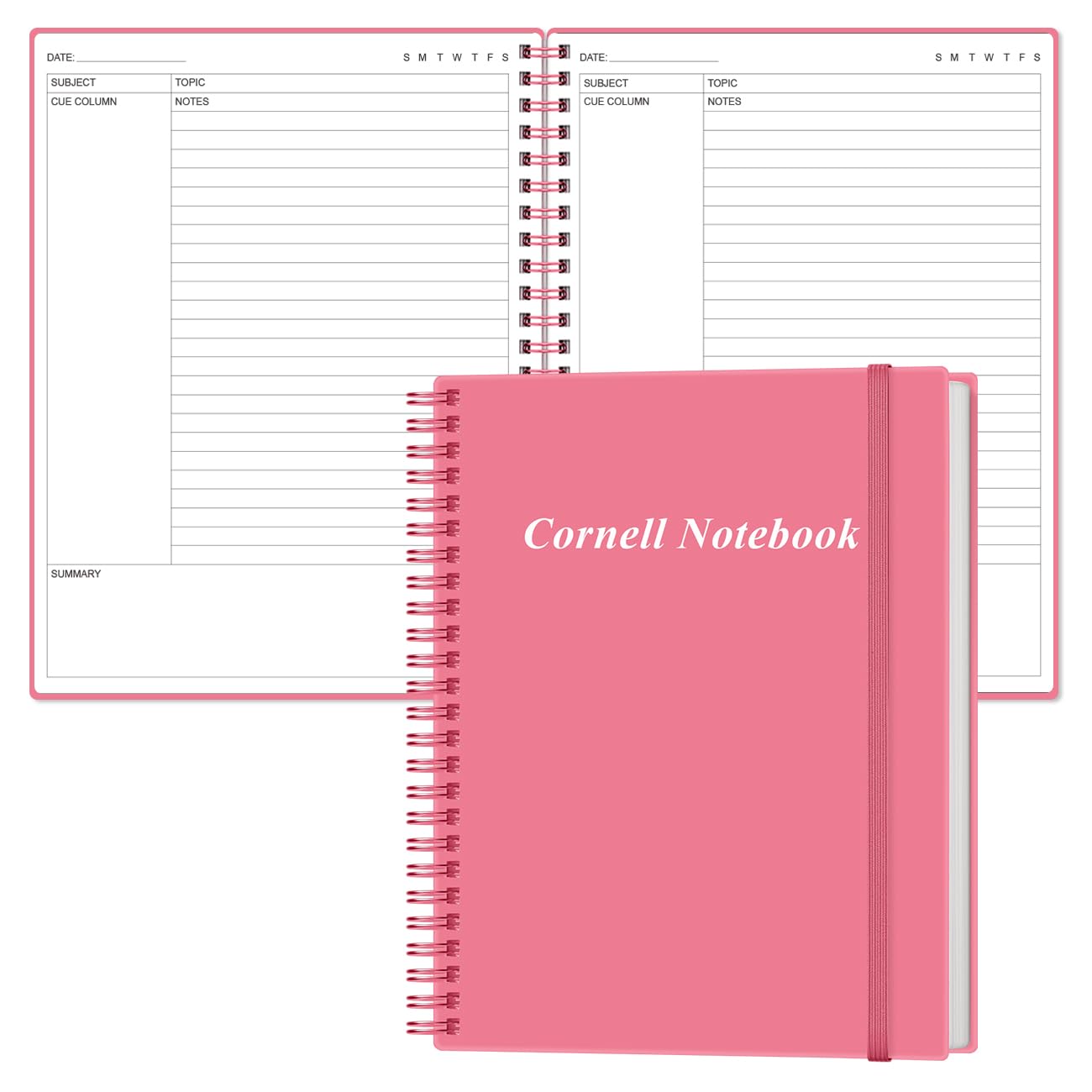 A4 Cornell Notes Notebook - College Spiral Cornell Notebooks for Note Taking, Subject College Ruled Notebook Steno Pads for Office School College Home, 8.5" x 11", Pink
