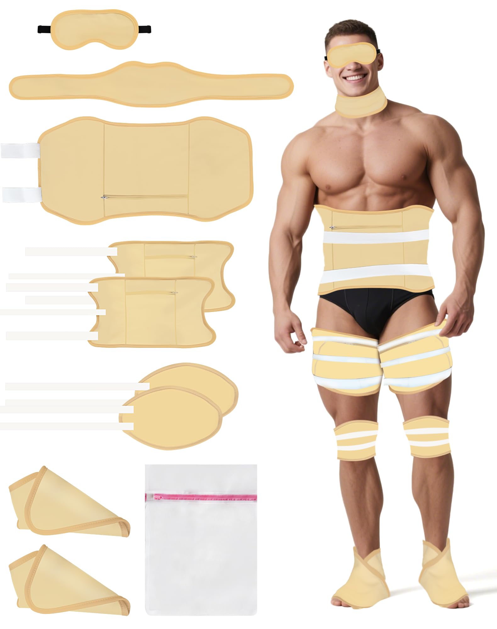 GKVIP 10pcs Plus Size Castor Oil Pack Wrap Kit for Men with Adjustable Elastic Strap, Reusable Machine Washable Soft Flannel Cotton Women Castor Oil Pack Set for Stomach, Neck, Eye, Knee,Foot,Leg