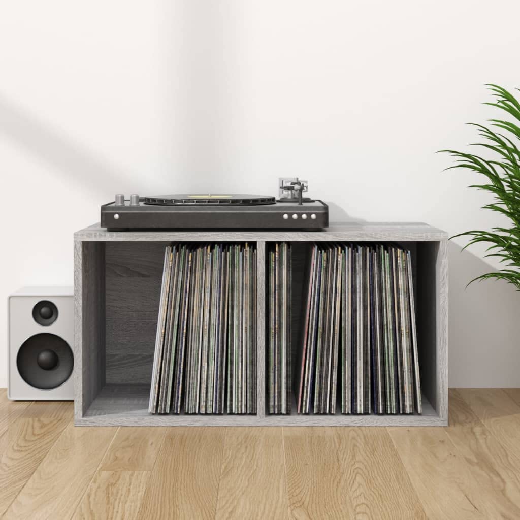 Boîte de rangement en vinyle gris Sonoma - 71 x 34 x 36 cm - Espace de rangement pour disques vinyles et CD - Utilisation polyvalente comme boîte de transport et de rangement
