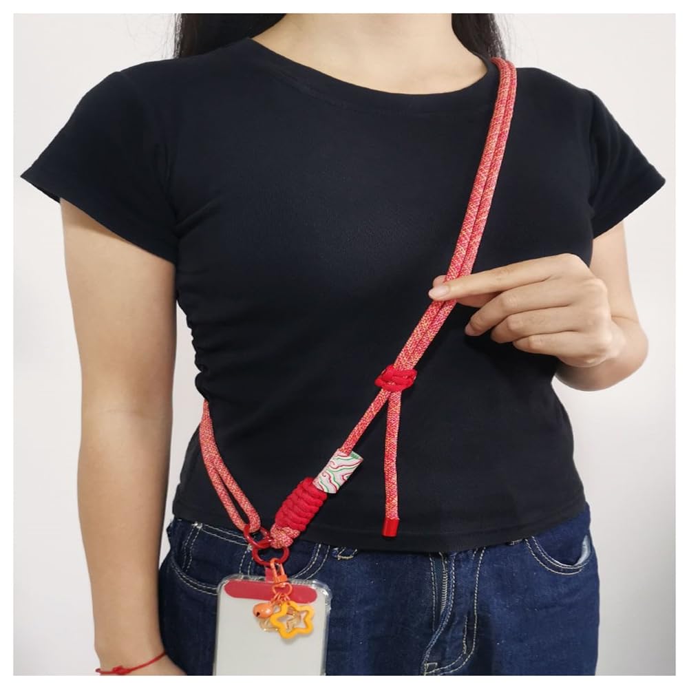 Uniwersalna smycz na telefon komórkowy, regulowana smycz do zawieszenia, pasek na telefon komórkowy z nylonu, do każdego smartfona, z łatką, uniwersalna smycz do telefonu crossbody, czerwona