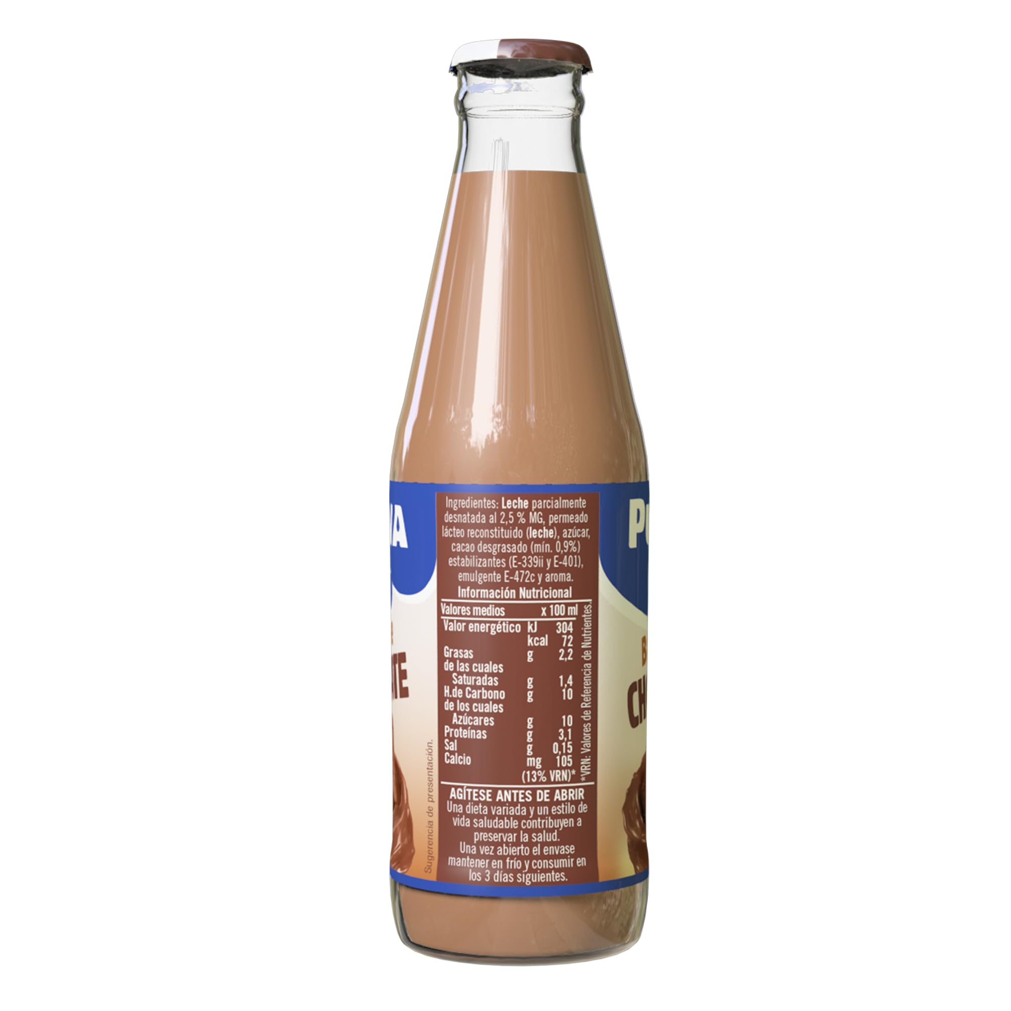 Puleva - Batido Puleva Cacao Botella de Cristal, Leche Parcialmente Desnatada, Rico en Proteínas, Calcio y Vitamina D, Ideal para Niños y Familias, Pack 24 Unidades