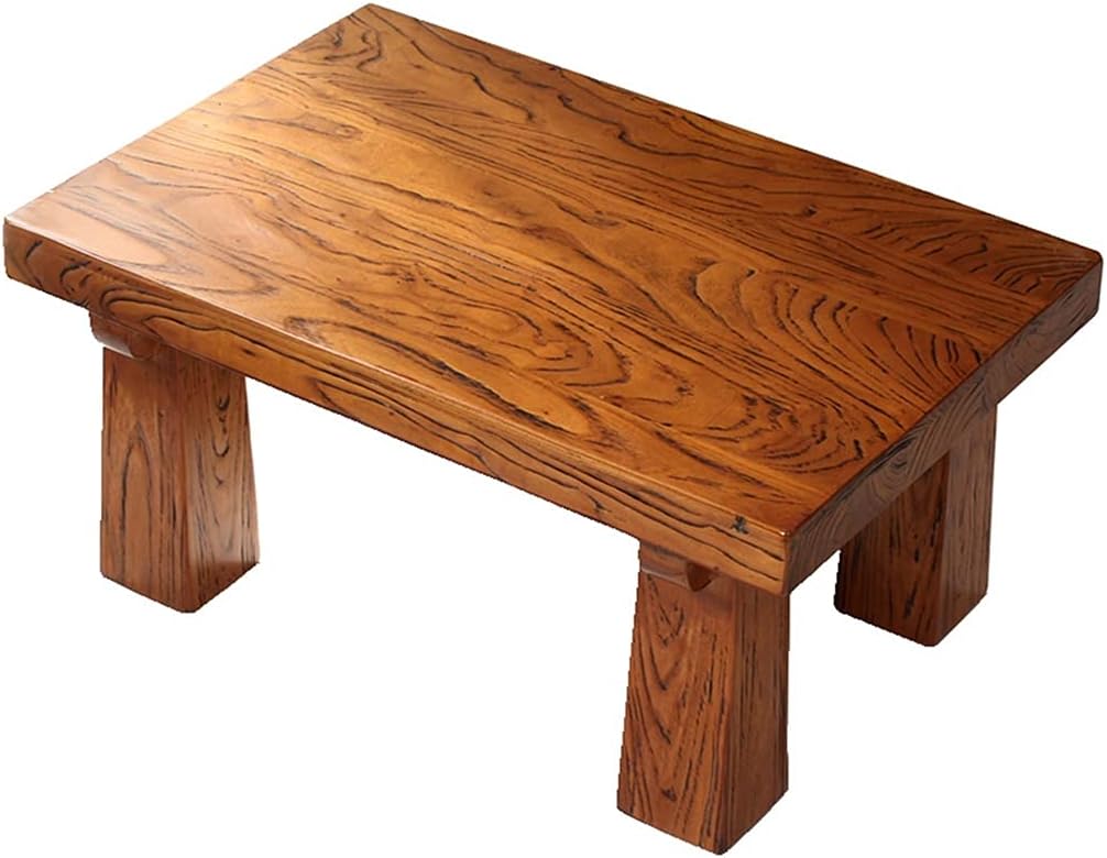 Coffee Tables Tatami Tea Table Bay Window Table Old Elm Modern Simple Solid Wood Kang Table Chinese Floor Table(Brown-60 * 40 * 25cm)