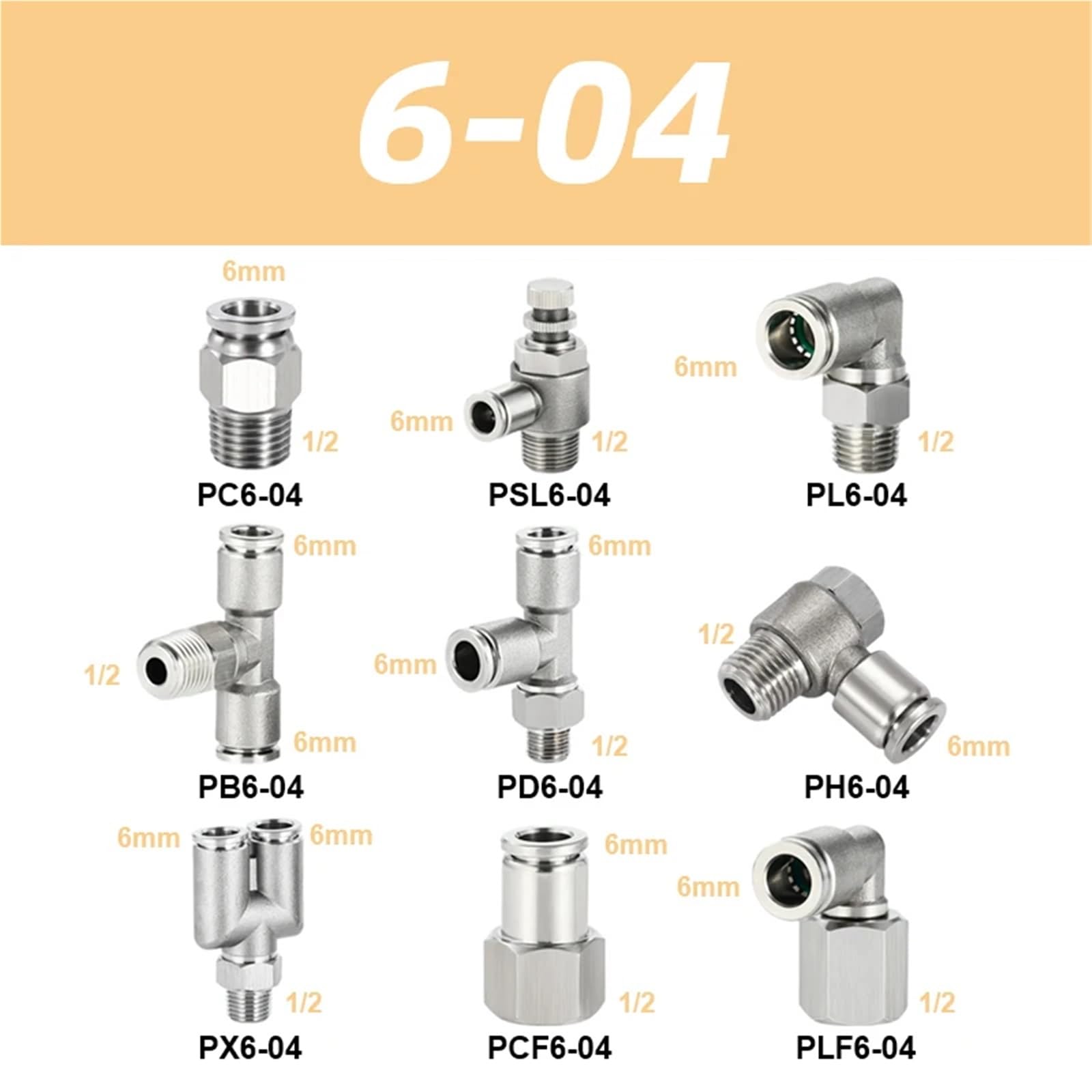 Conector de tubo neumático PH de montaje de manguera de aire de acero inoxidable 304 1/8 1/4 3/8 1/2 M5 de liberación rápida 1 Uds(6-04)