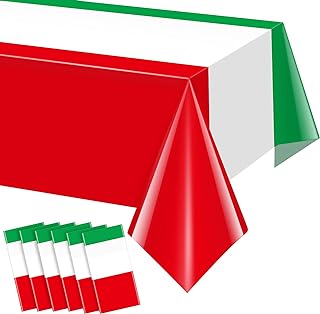6Pack Italian Flag Tablecloth, Themed Disposable Plastic Rectangle Table Cover for Italy Family Gathering, Christmas Party Decorations and Supplies 54 x 108 Inch