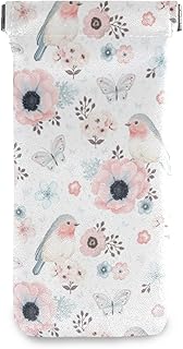 OTVEE Bird Butterfly Flowers Eyeglass Pouch Microfiber Leather Squeeze Top Stylish Sunglasses Case for Women