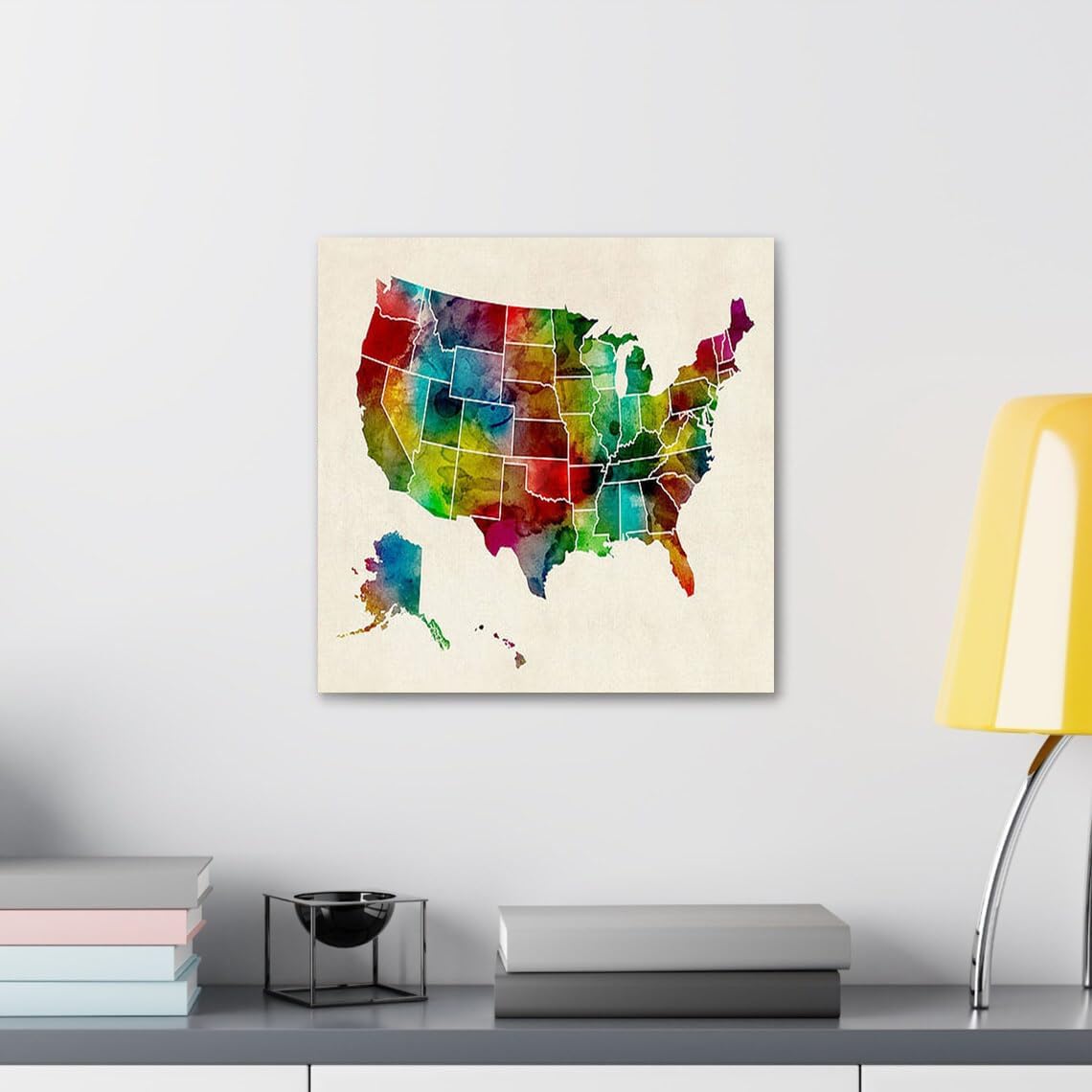 GADGETS WRAP Canvas Gallery Wrap Framed for Home Office Studio Living Room Decoration (10x10inch) - United States Watercolor Map Print