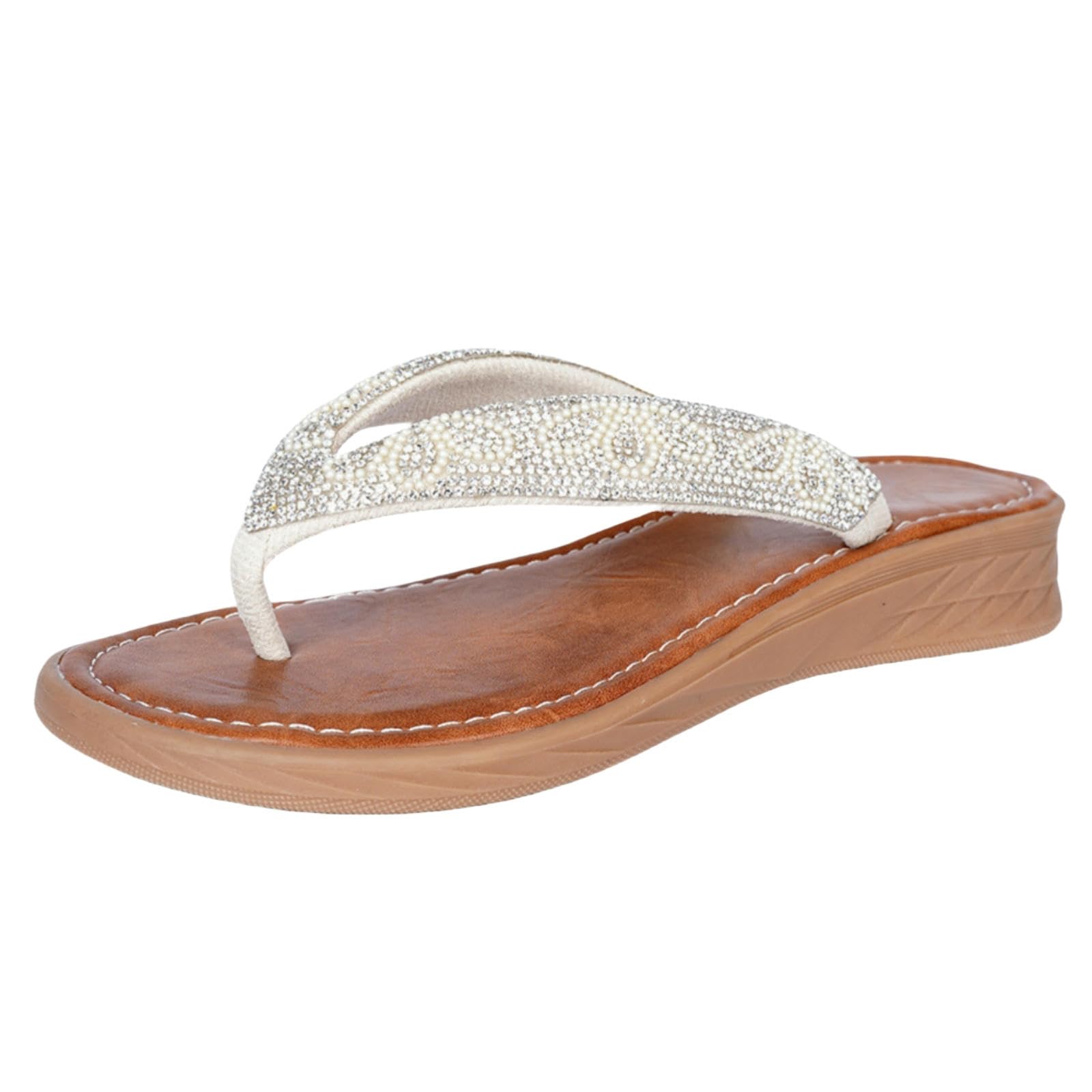 Klapki Damskie Sandały Z Łukiem Wsparcia, Klapki, Skóra, Trampki, Chodzenie Plaża Letnie Slippy Moda Kobiety-Jasnobrązowy-39