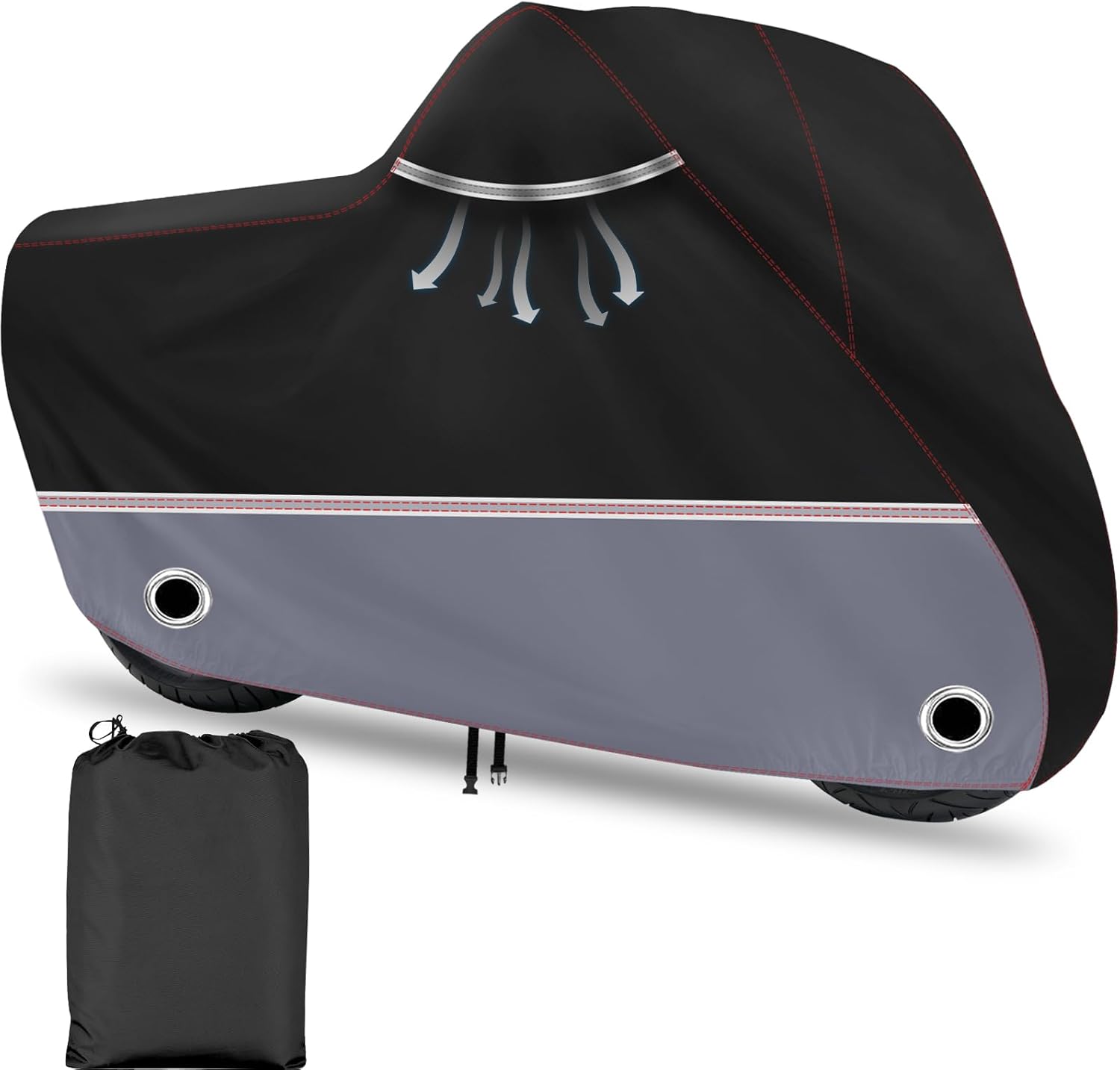 Motorcycle Cover with Relfection Strips Air Vent Compatible with Harley Davidson,Yamaha, Honda, Suzuki, Kawasaki Waterproof All Weather Protection UV Resistant (Black&Grey,116inch) Motorcycle Cover with Relfection Strips Air Vent Compatible with Harley Davidson,Yamaha, Honda, Suzuki, Kawasaki Waterproof All Weather Protection UV Resistant (Black&Grey,116inch)