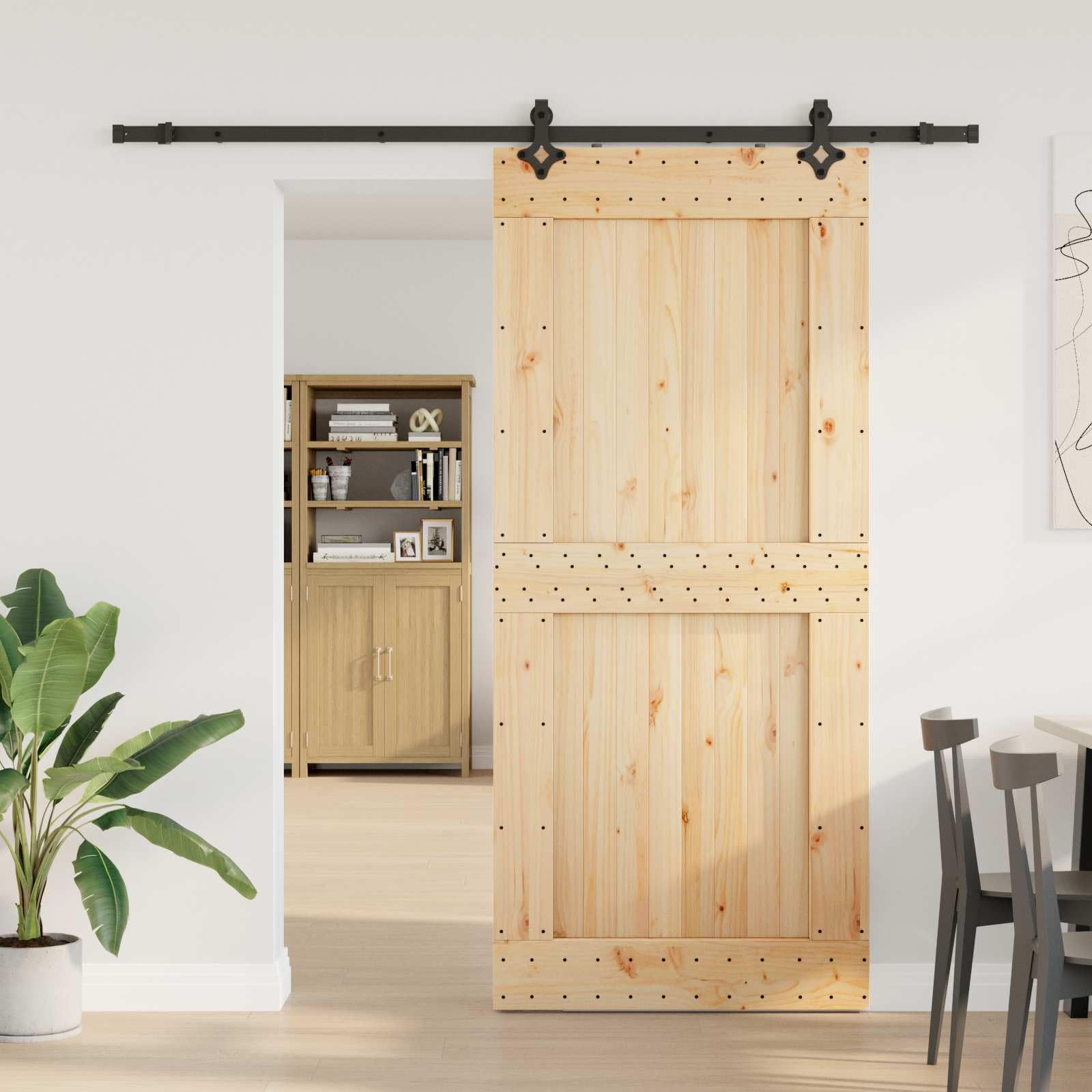 vidaXL Puerta Corredera Narvik Natural y Negro 100 x 210 cm (213,5 cm), Tira de Puerta corrediza Moderna, Granja Funcional, riel de Madera para Decorar y Dividir Espacios Interiores