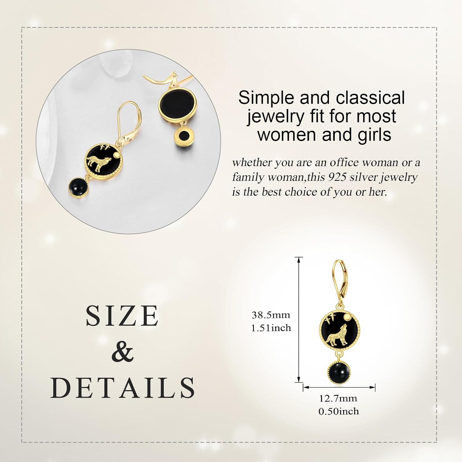 Black Animal Earrings Sterling Silver Cute Black Onyx Bee/Cat/Dragonfly/Wolf/Hummingbird Jewelry Gifts for Women