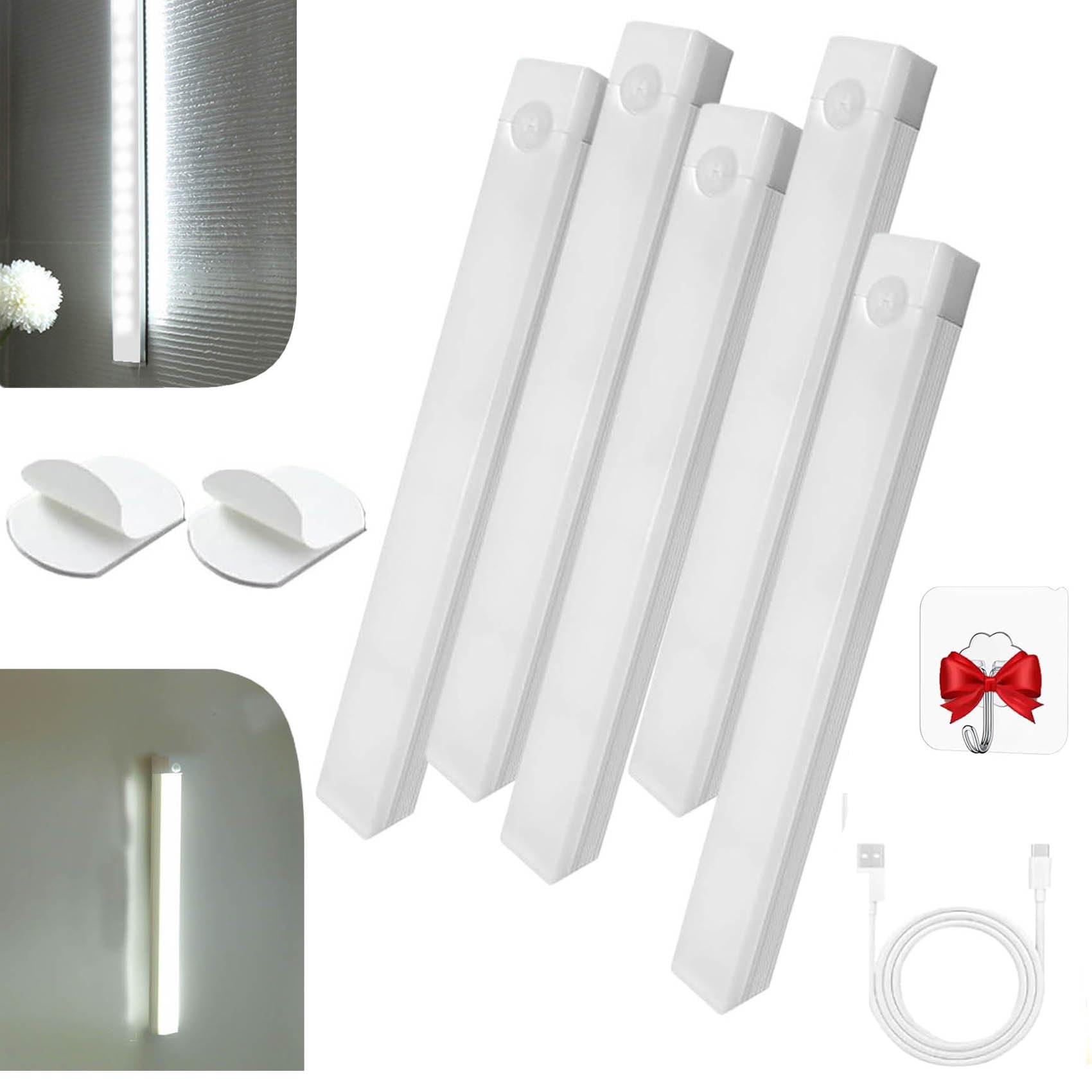 Zhkvag White Punch-Free Smart Sensor Magnetic Rechargeable Led Lights, 4 In Motion Sensor Light Indoor, Rechargeable Motion Activated Cabinet Lights, Cordless Under Cabinet Bedroom Stair Led Lighting (,5)