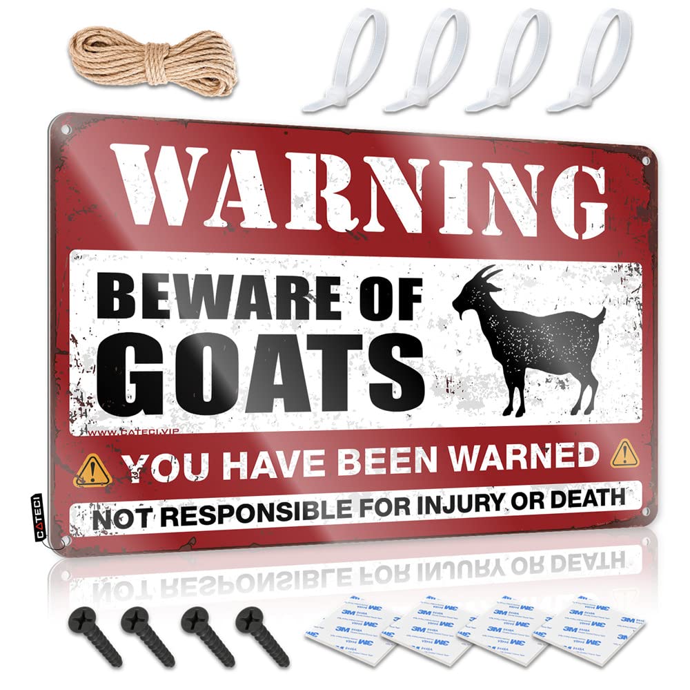STWNVOITV Tin Signs For Garage Beware Of Goats Sign Metal Signs Funny Bar Rules Sign(30X40CM)