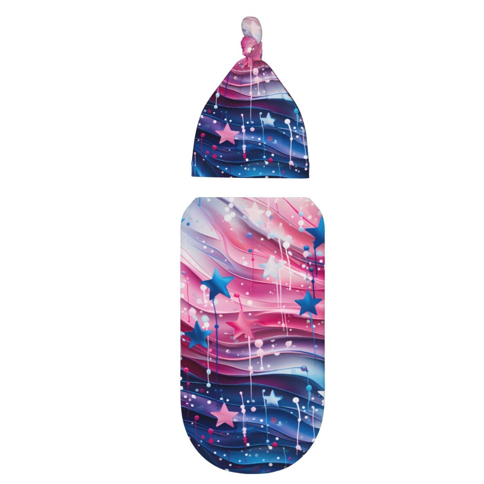 3D Stars zestaw koców i kapeluszy dla noworodków, przytulna chusta dla niemowląt, malucha, komfort, 29 x 53 cm