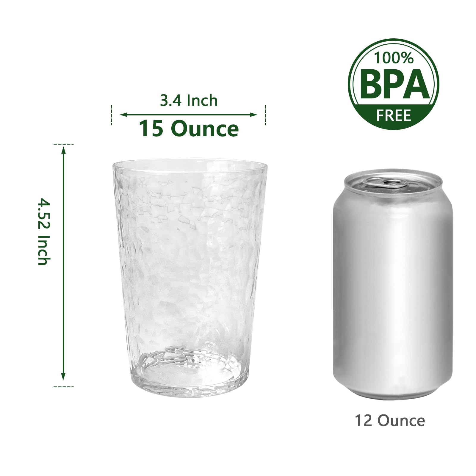 Vasos de plástico de 24 onzas (juego de 8), tazas de plástico reutilizables, tazas acrílicas sin bisfenol A, resistentes a los golpes, interior texturizado, seguro para lavavajillas (color