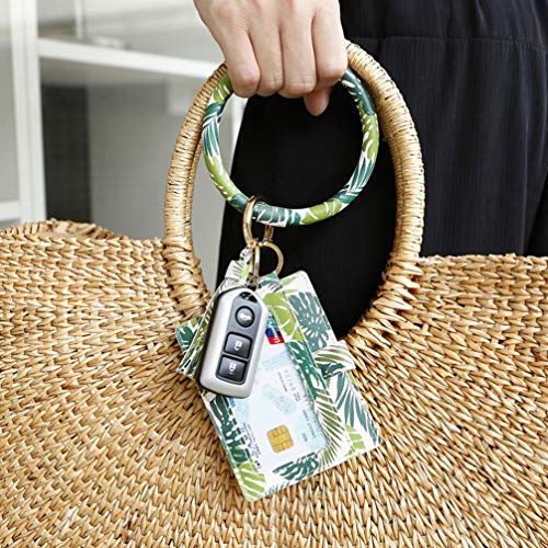 TENDYCOCO Pulseira de pulso com chaveiro e bolso para cartão de crédito, porta-cartão de palmeira, c