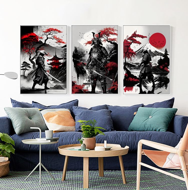 Poster de paysage japonais temple en automne noir et blanc salon 30x40cm x3