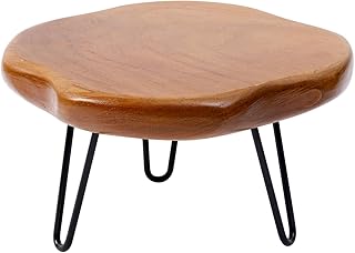 8.7" Live Edge Teak Wood Plant Stand with 3 Metal Legs – Versatile Wooden Display Stand, Pedestal Stand for Garden/Kitchen/Bathroom