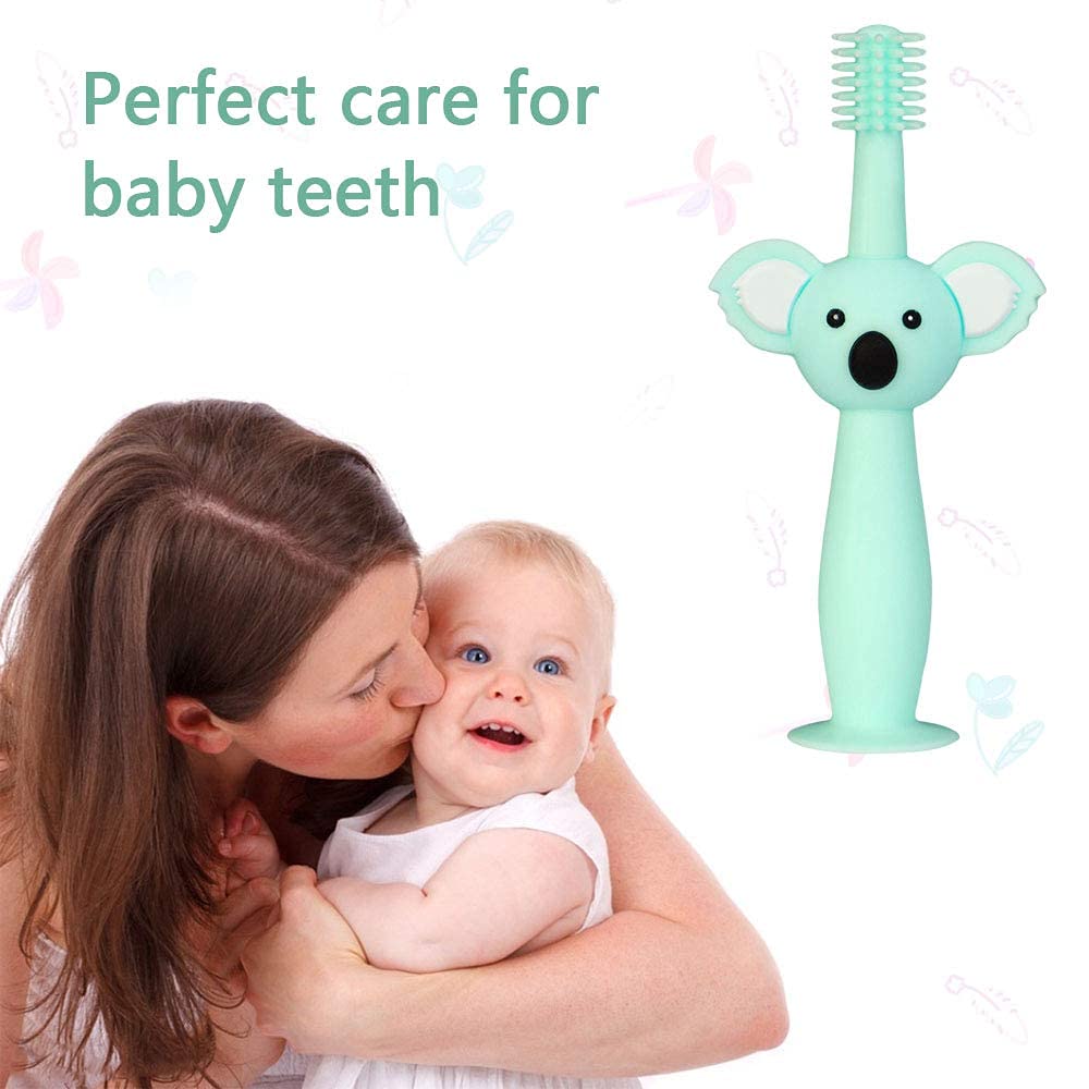 Vicloon Spazzolini da Denti per Bambini, Baby Spazzolino Massaggiagengive da Denti, 360° Silicone Morbido con Design Carino Koala, Dentizione Cure Orali per Bambini da 0 a 3 Anni (3 Pezzi), Verde