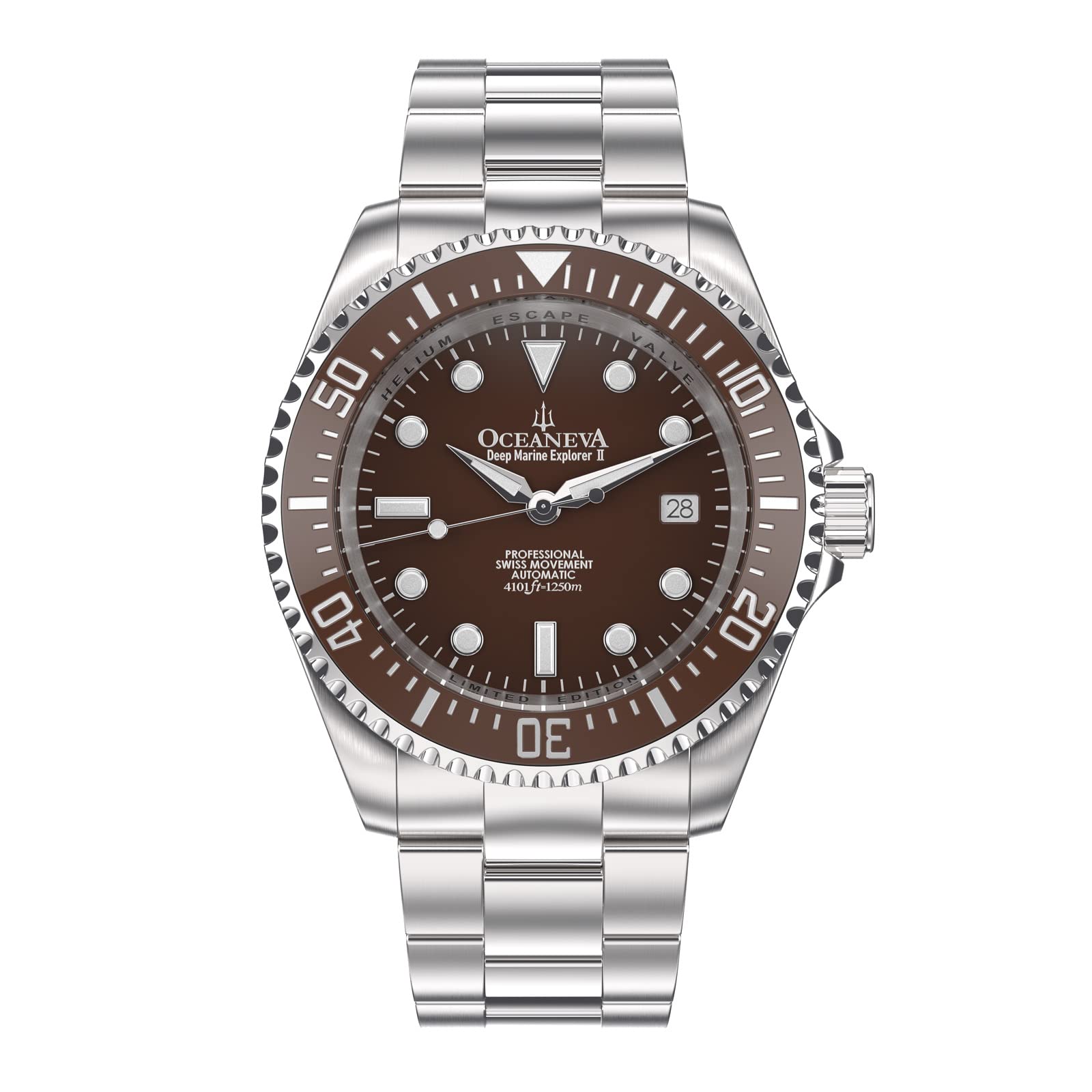 Men's Deep Marine Explorer II1250M Pro Diver Watch Brown - Swiss Made Sellita SW200-1 Aut…