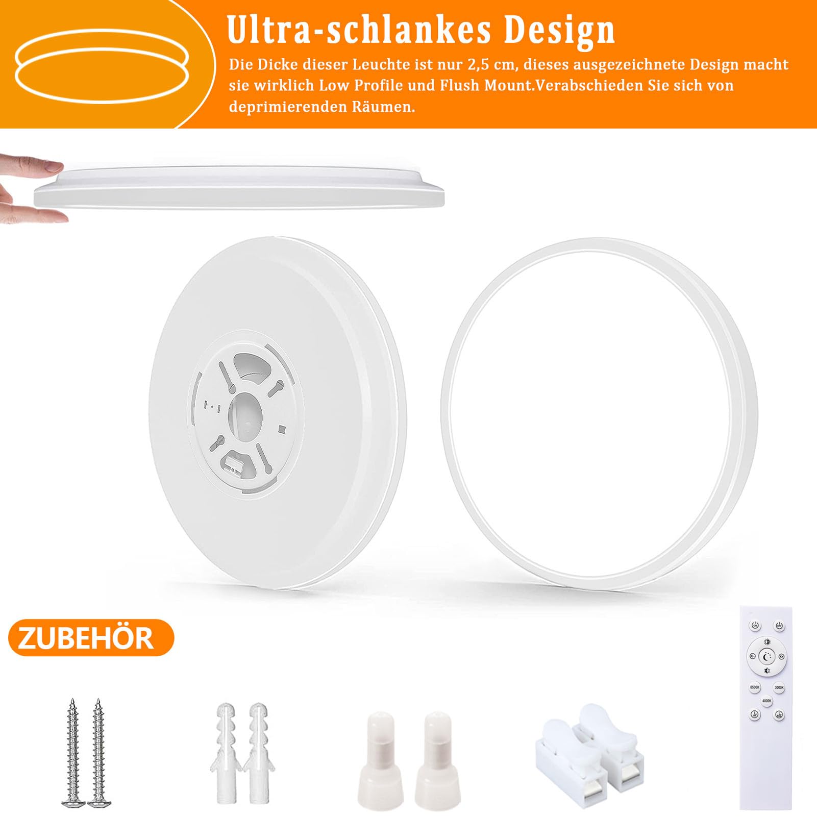 LED Plafoniera LED Soffitto,24W 3000K-6500K Lampadario LED Soffitto Dimmerabile,3000LM IP40 Impermeabile Plafoniera Rotonda LED con Telecomando, Luminosità Regolabile, Facile da Installare