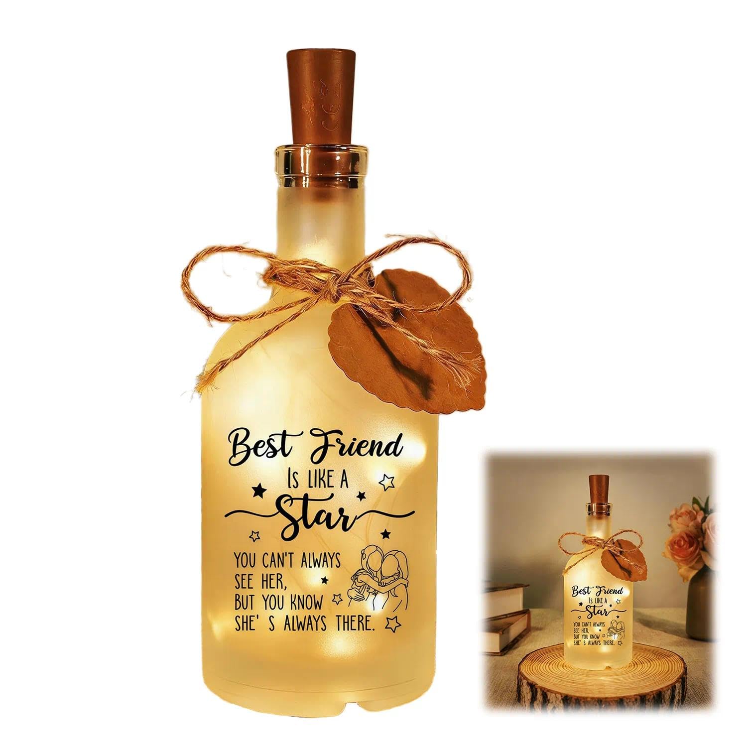 Srumvoat Bestie Gifts for Women, Decorative Bottle Lights with Heartfelt Quote, Best Friend Birthday Gifts for Women, Special Friendship Gift with Tag & Hemp Rope Best Friends Christmas Birthday Gift