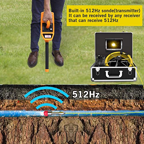 Sewer Camera 100ft with Locator & Receiver, 512Hz Sonde Transmitter Plumbing Camera with DVR Recorder, Inspection Cam with 7\" LCD Monitor (8 GB SD Card Included) (100ft/30m)