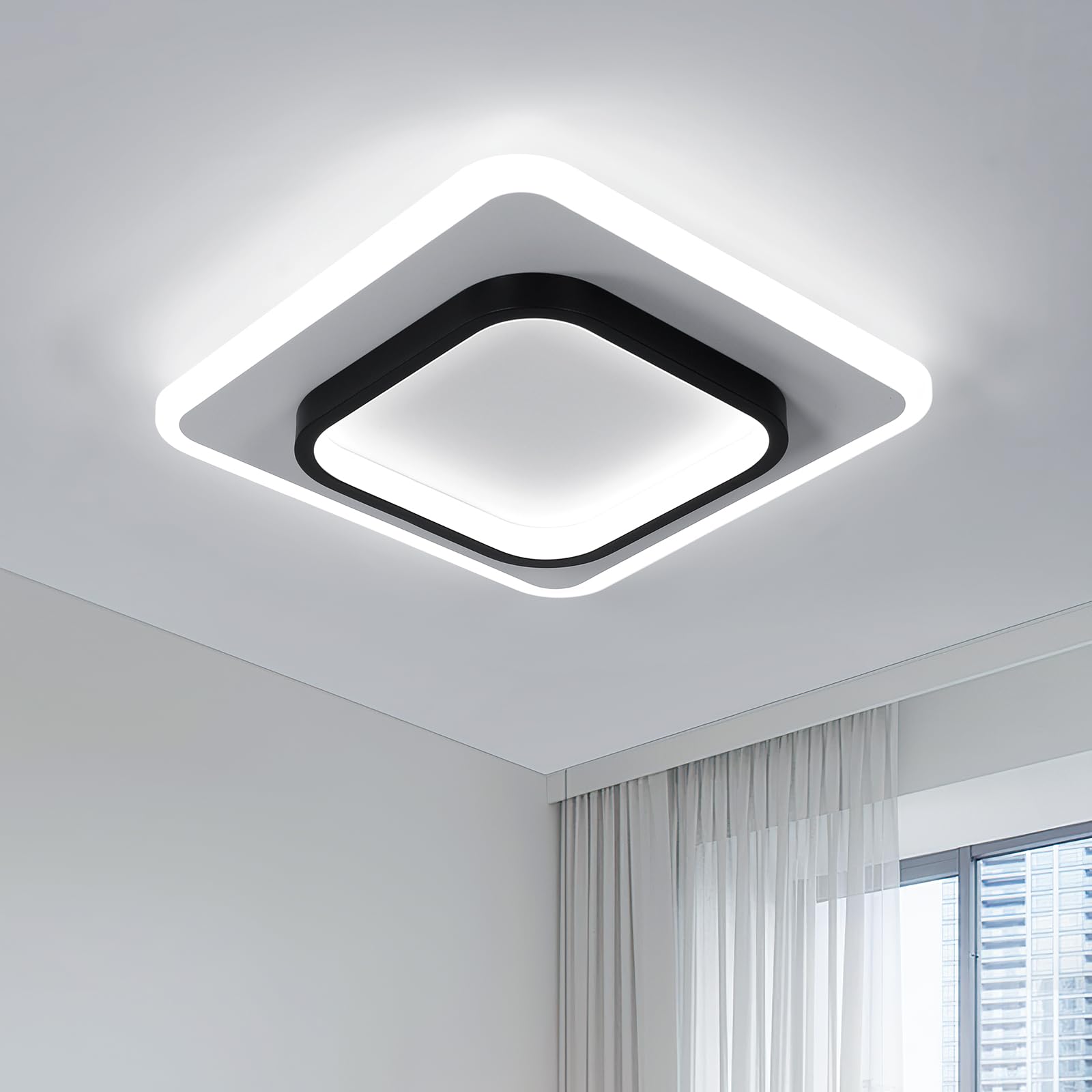 DELIPOP Lámpara de Techo LED Moderna, 30W 3375LM Cuadrado Plafón LED Techo, Luz de Techo LED Blanca Fría 6500K, Iluminación Interior para Comedor, Dormitorio, Corredor, Pasillo, Balcón, 30CM